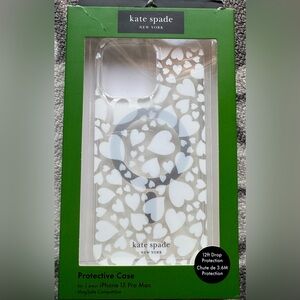 Kate Spade iPhone 15 Pro Max Case Transparent with white hearts